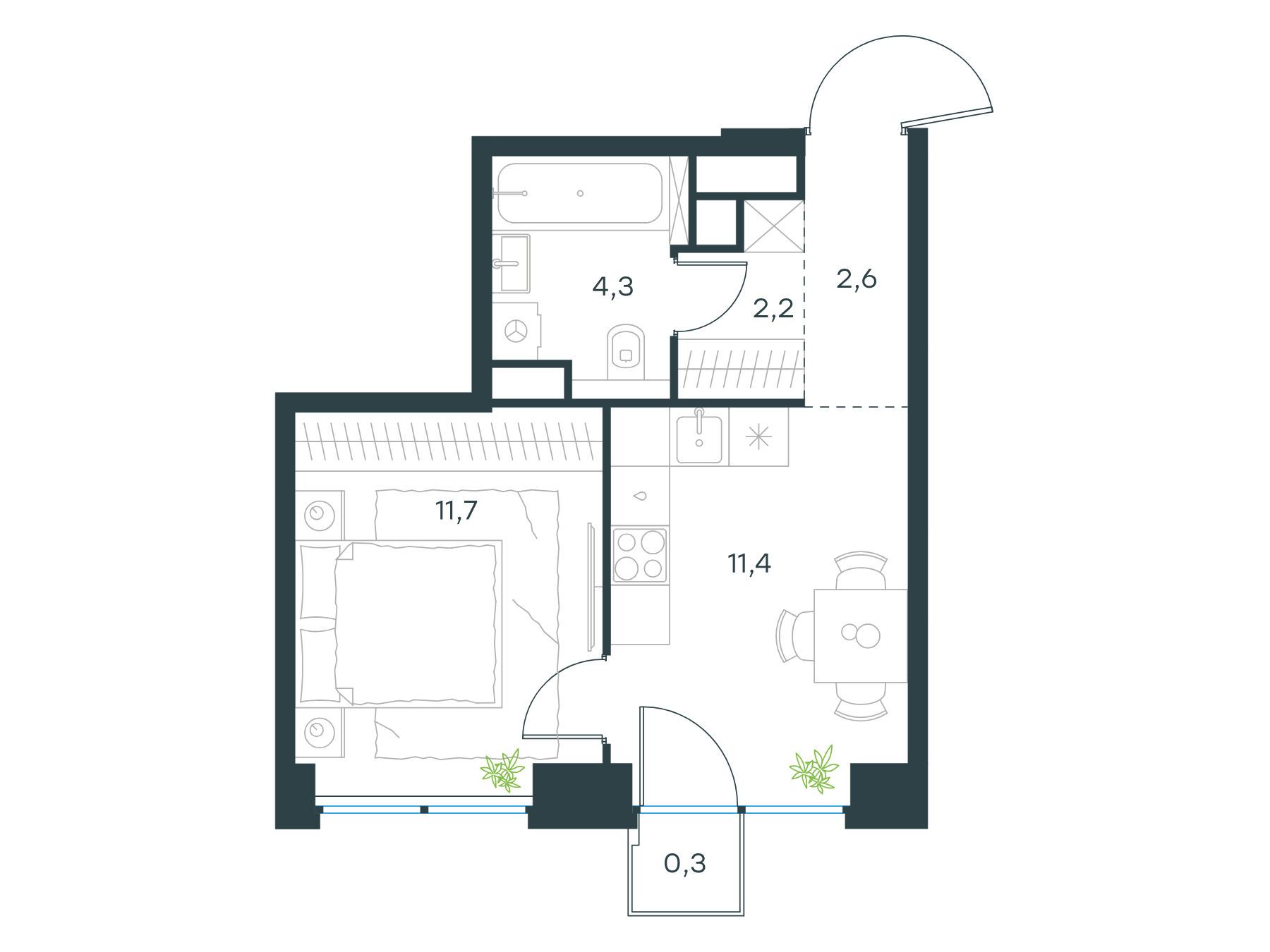Планировка: 1-комн. квартира 32.50 м² в новостройке ЖК Левел Звенигородская
