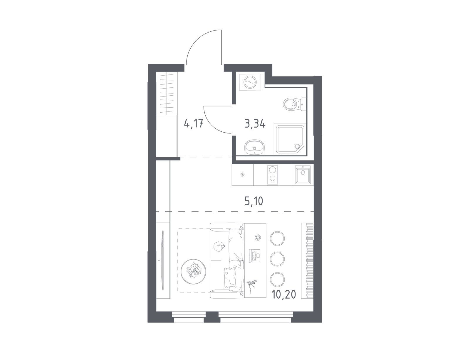 Планировка: Студия 22.81 м² в новостройке Пригород Лесное