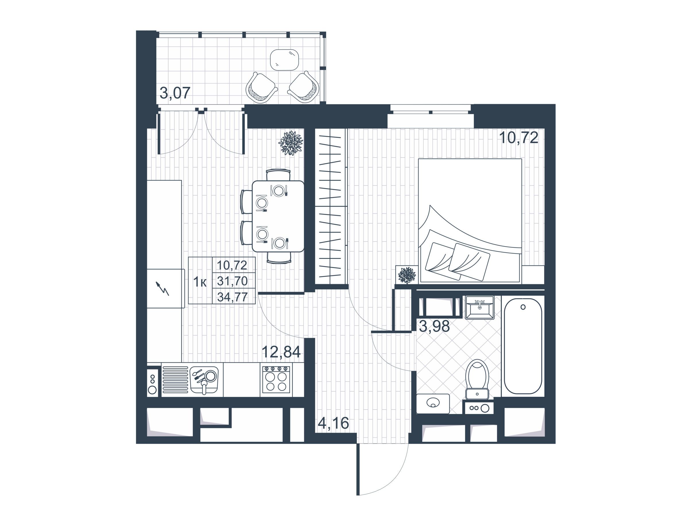 Планировка: 1-комн. квартира 31.50 м² в новостройке Ново-Антропшино