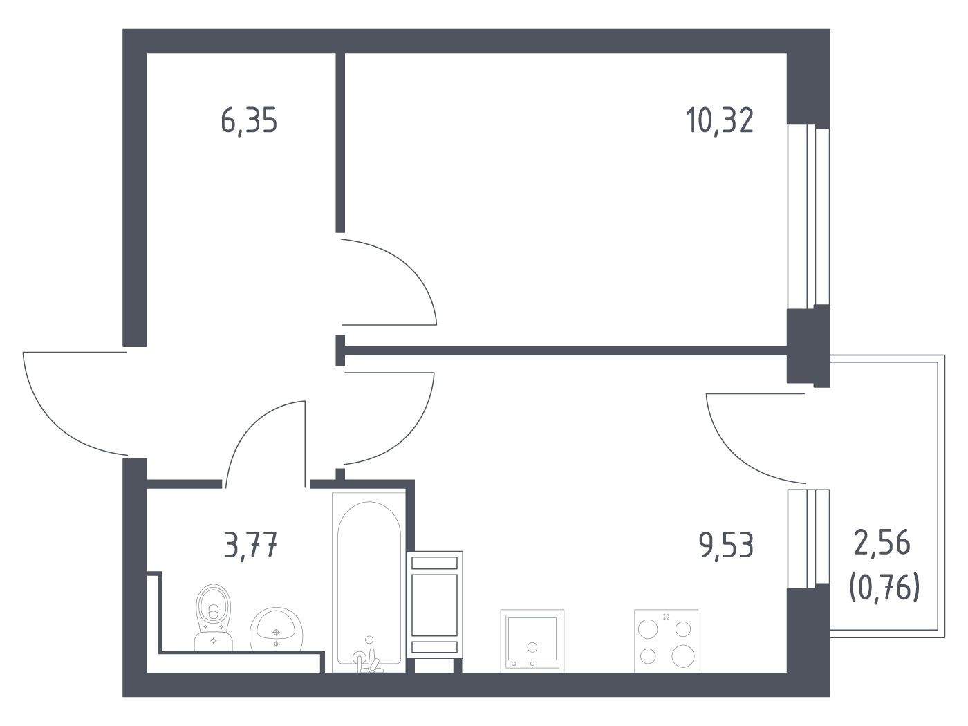 Планировка: 1-комн. квартира 30.73 м² в новостройке Квартал Торики