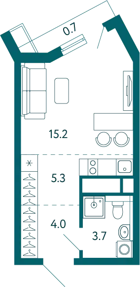 Планировка: 1-комн. квартира 28.90 м² в новостройке Дом у моря