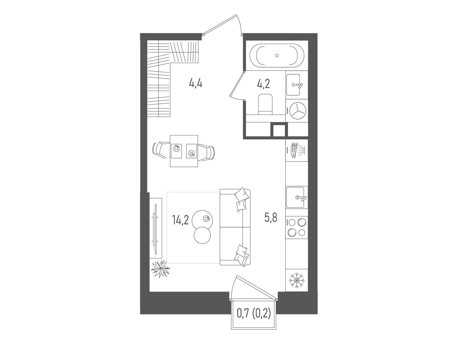 Планировка: Студия 28.80 м² в новостройке Пейв