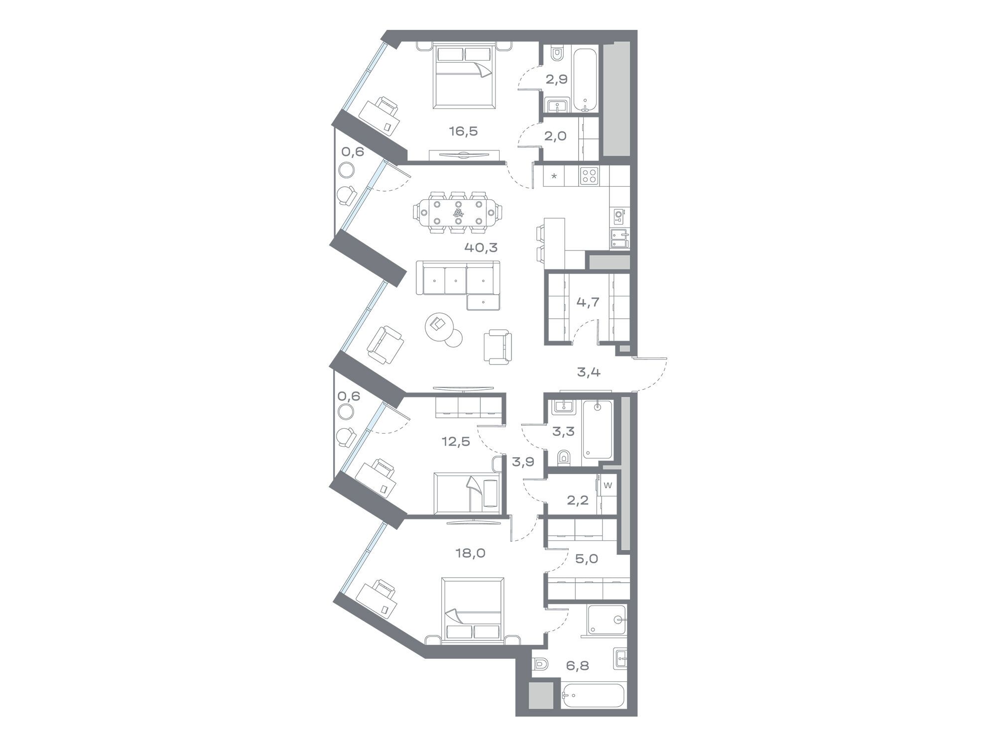 Планировка: 3-комн. квартира 122.43 м² в новостройке Дом Горизонтов