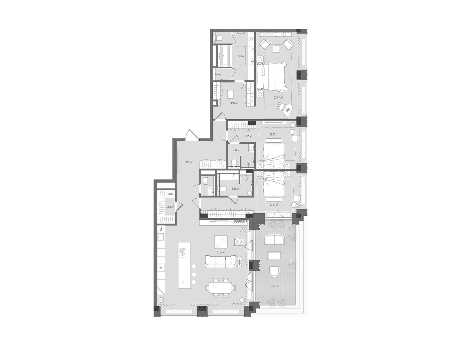 Планировка: 3-комн. квартира 175.90 м² в новостройке Форум