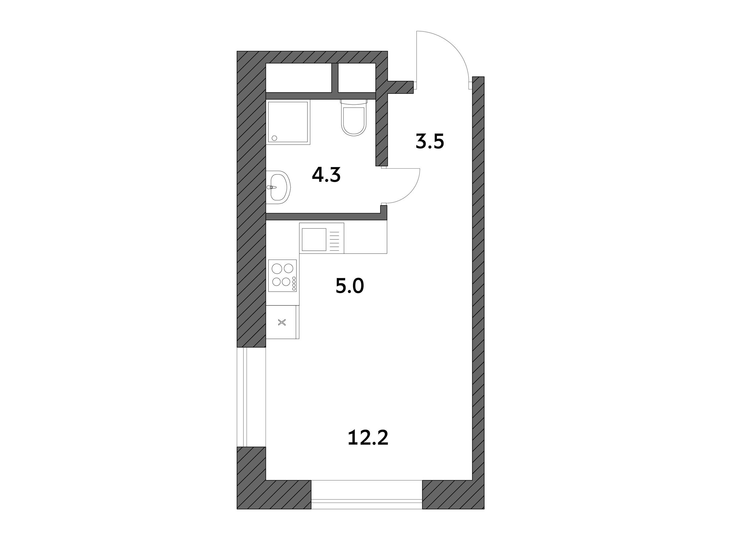 Планировка: Студия 24.96 м² в новостройке Городские истории