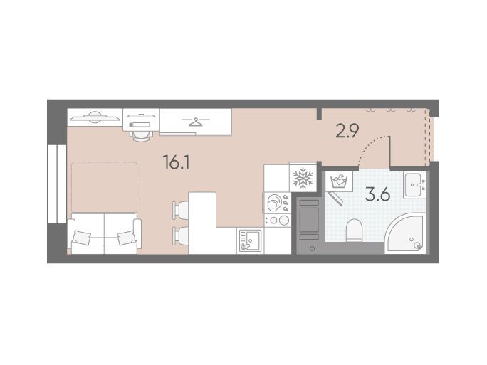 Планировка: Студия 22.60 м² в новостройке Большая Охта