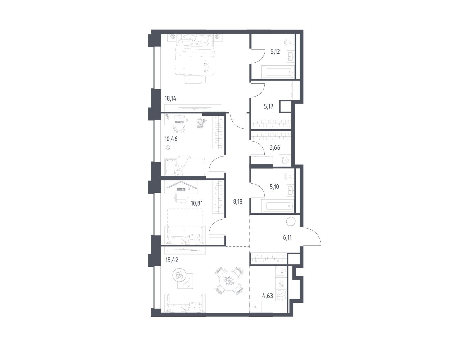 Планировка: 3-комн. квартира 92.80 м² в новостройке Верейская 41