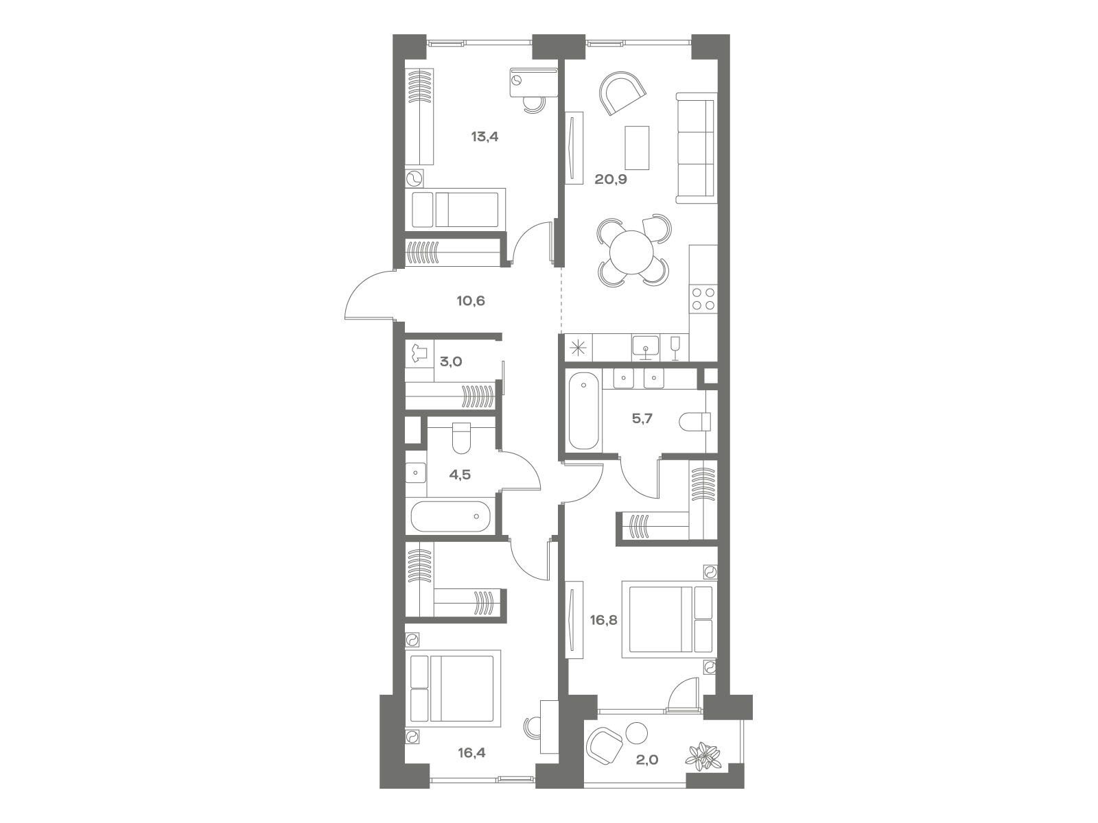 Планировка: 3-комн. квартира 93.30 м² в новостройке ЖК Соул