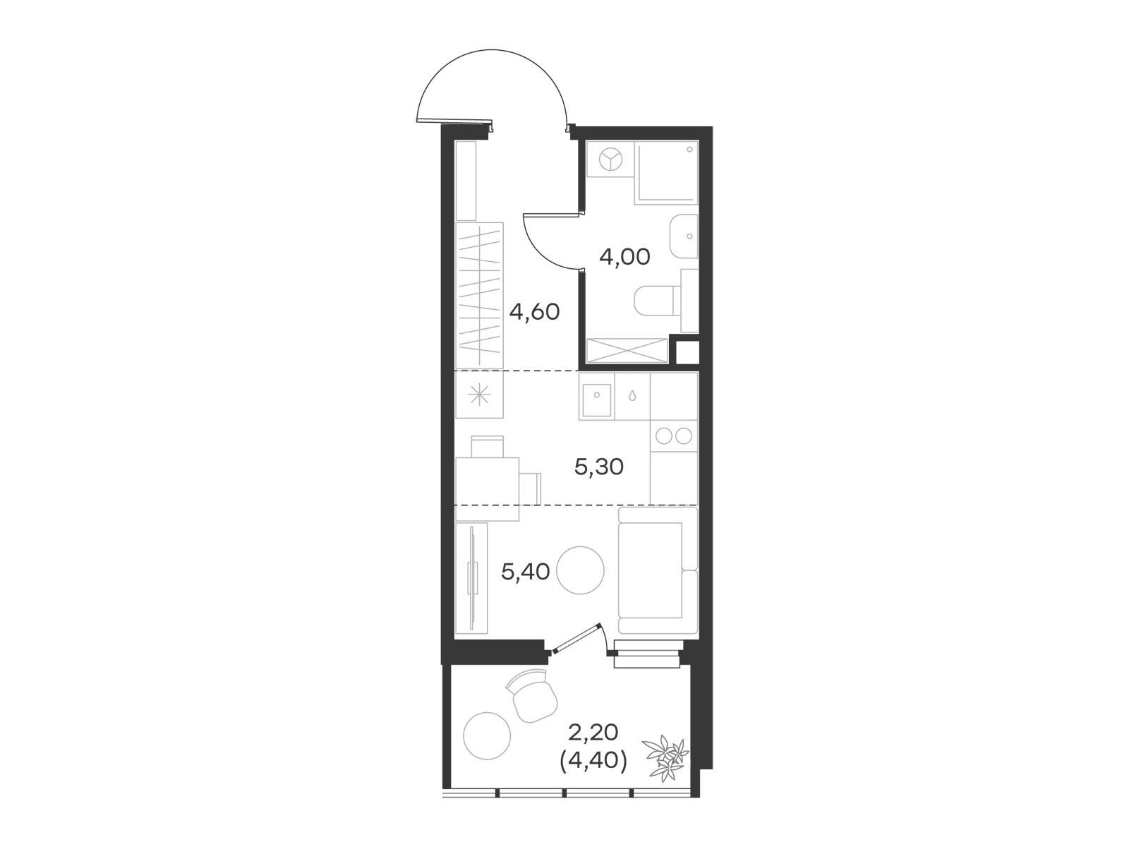 Планировка: Студия 21.50 м² в новостройке Левел Мечникова