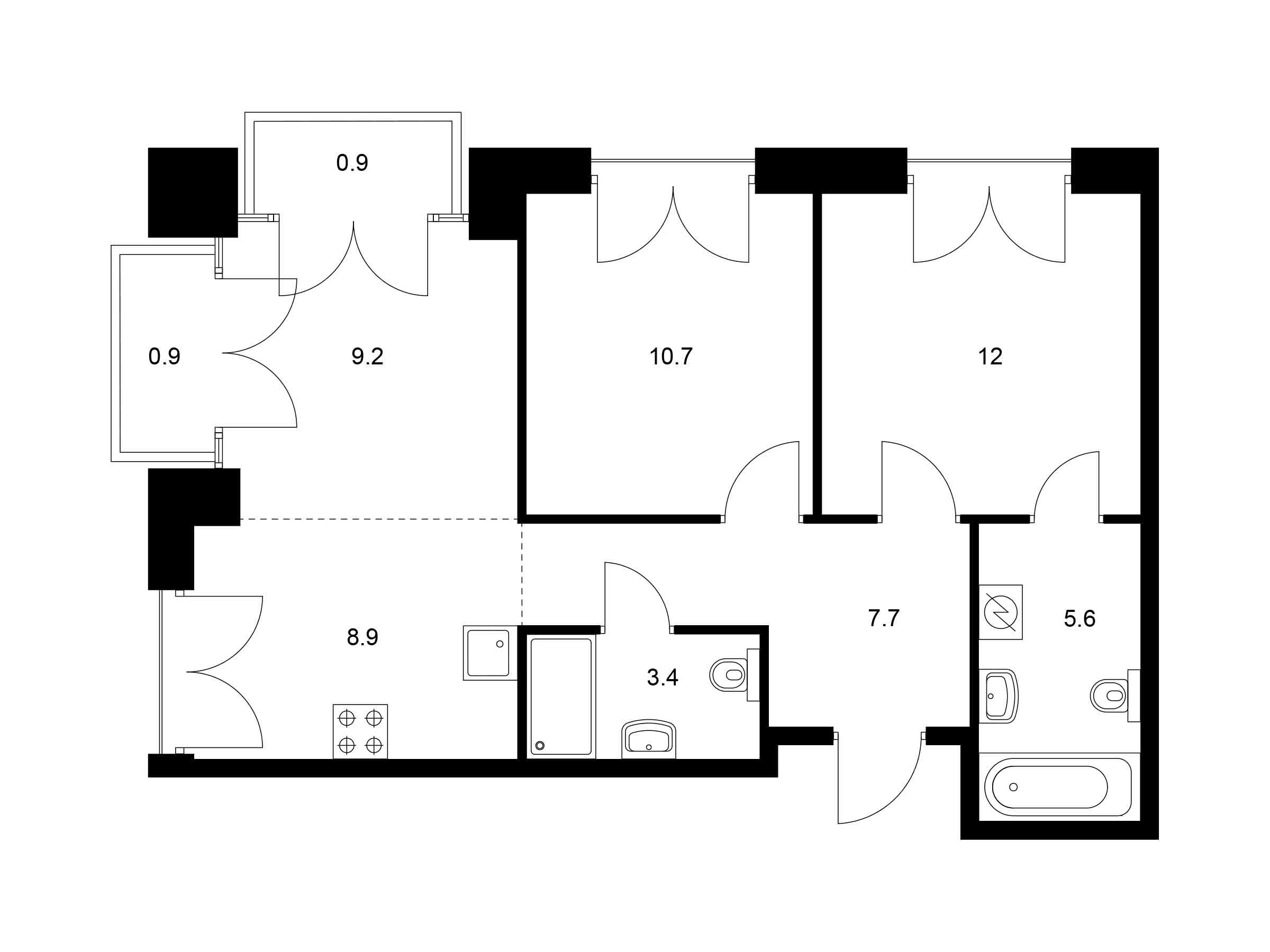Планировка: 2-комн. квартира 59.30 м² в новостройке Лермонтовский 54