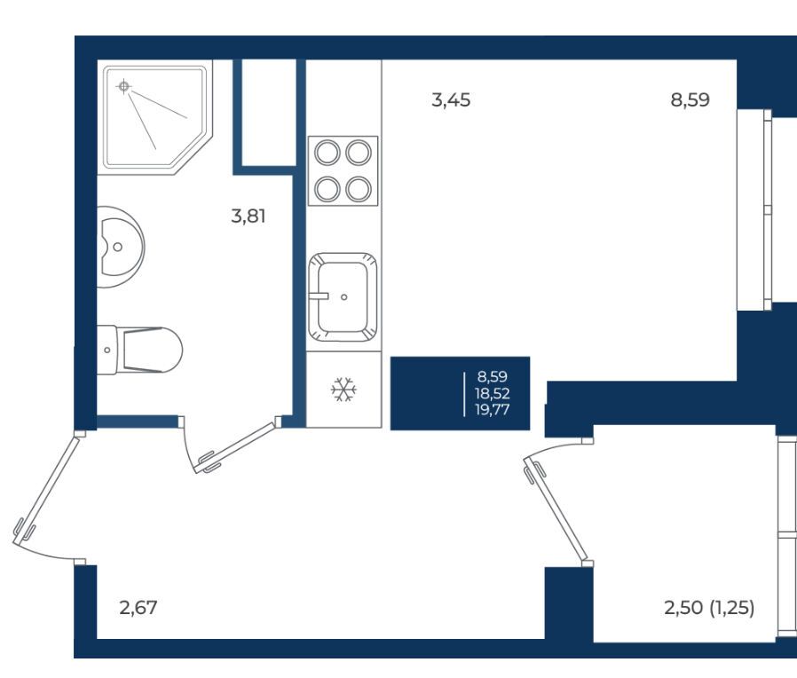 Планировка: Студия 19.77 м² в новостройке Новатория