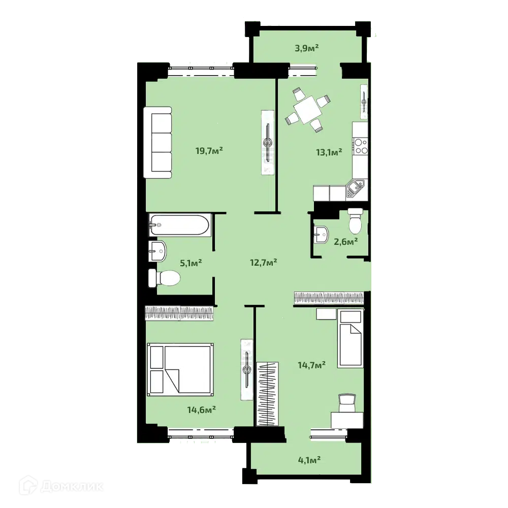 Планировка: 3-комн. квартира 81.60 м² в новостройке Гармония жизни