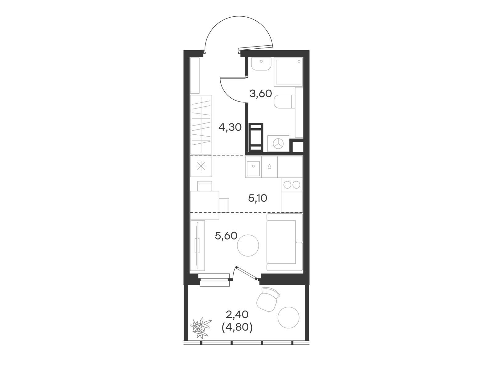 Планировка: Студия 20.90 м² в новостройке Левел Мечникова