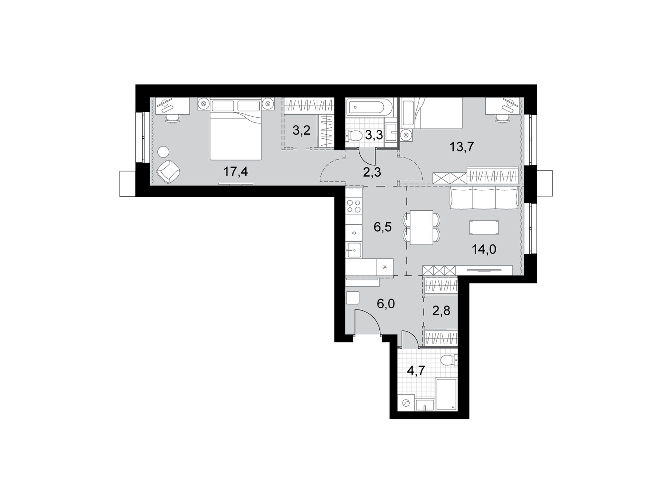 Планировка: 3-комн. квартира 73.90 м² в новостройке Дубровицы клаб