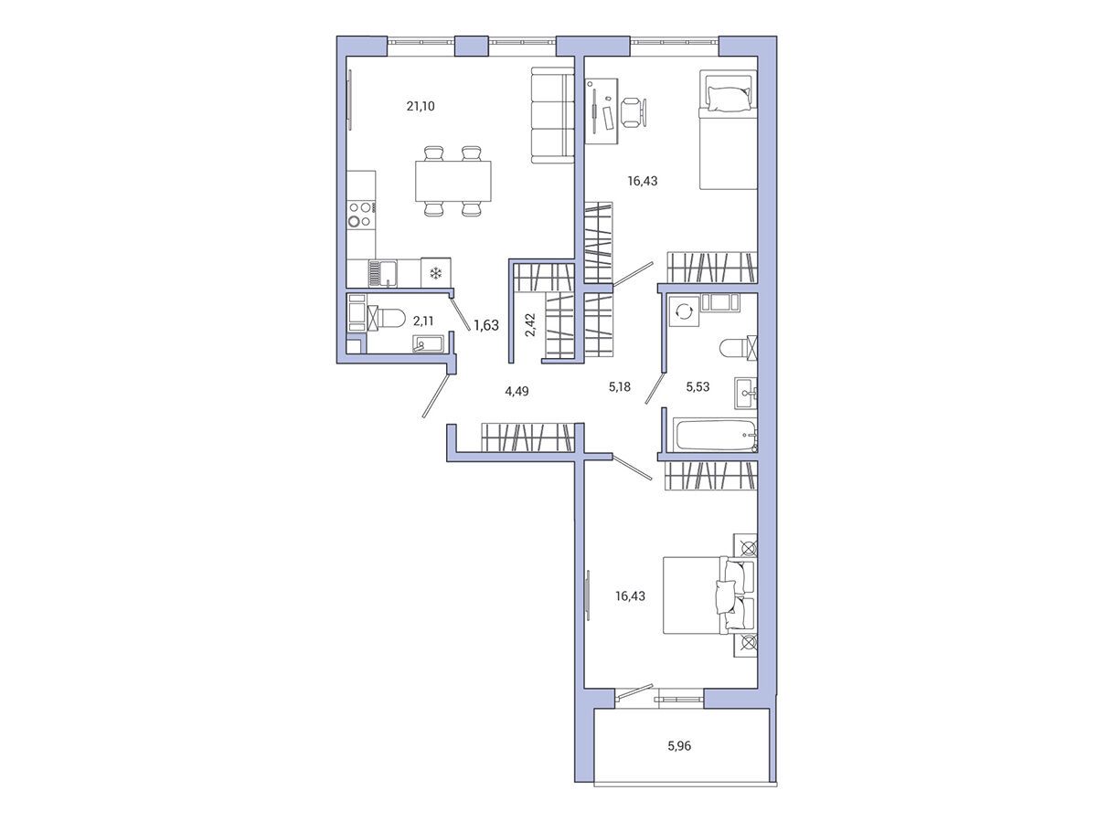 Планировка: 2-комн. квартира 78.10 м² в новостройке АйКью Гатчина