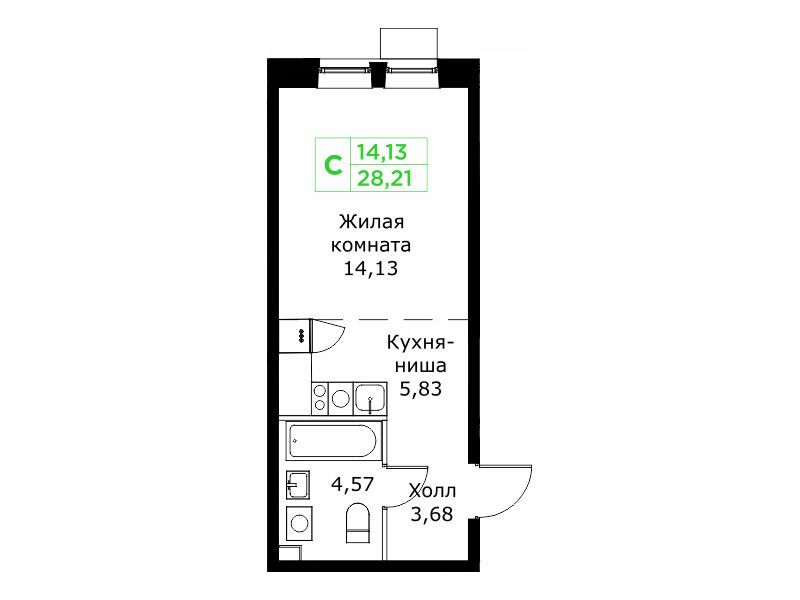 Планировка: Студия 28.21 м² в новостройке ЖК КИТ 2