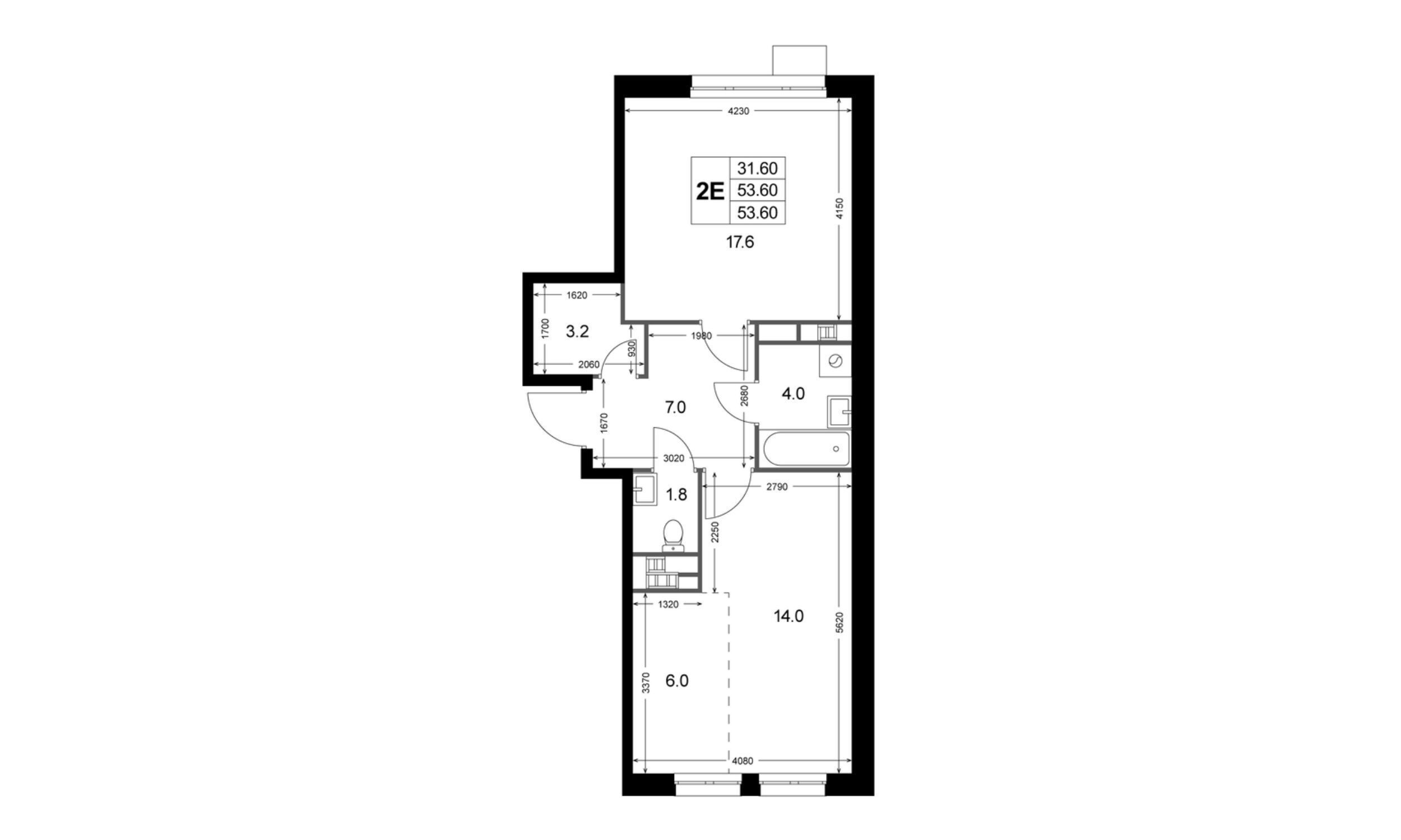 Планировка: 2-комн. квартира 53.70 м² в новостройке ЖК Легенда Коренёво