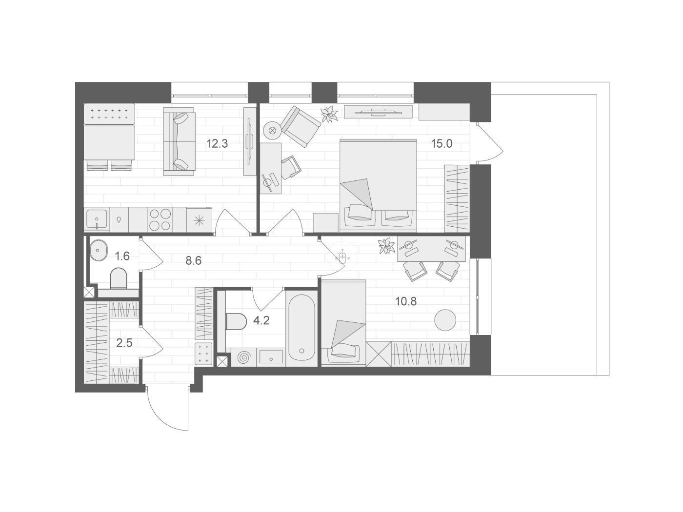 Планировка: 2-комн. квартира 55.00 м² в новостройке ЖК Артель