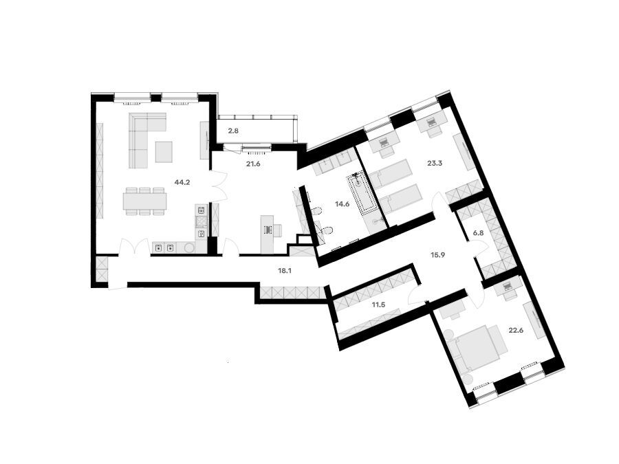 Планировка: 4-комн. квартира 181.40 м² в новостройке ЖК Ривер Хаус