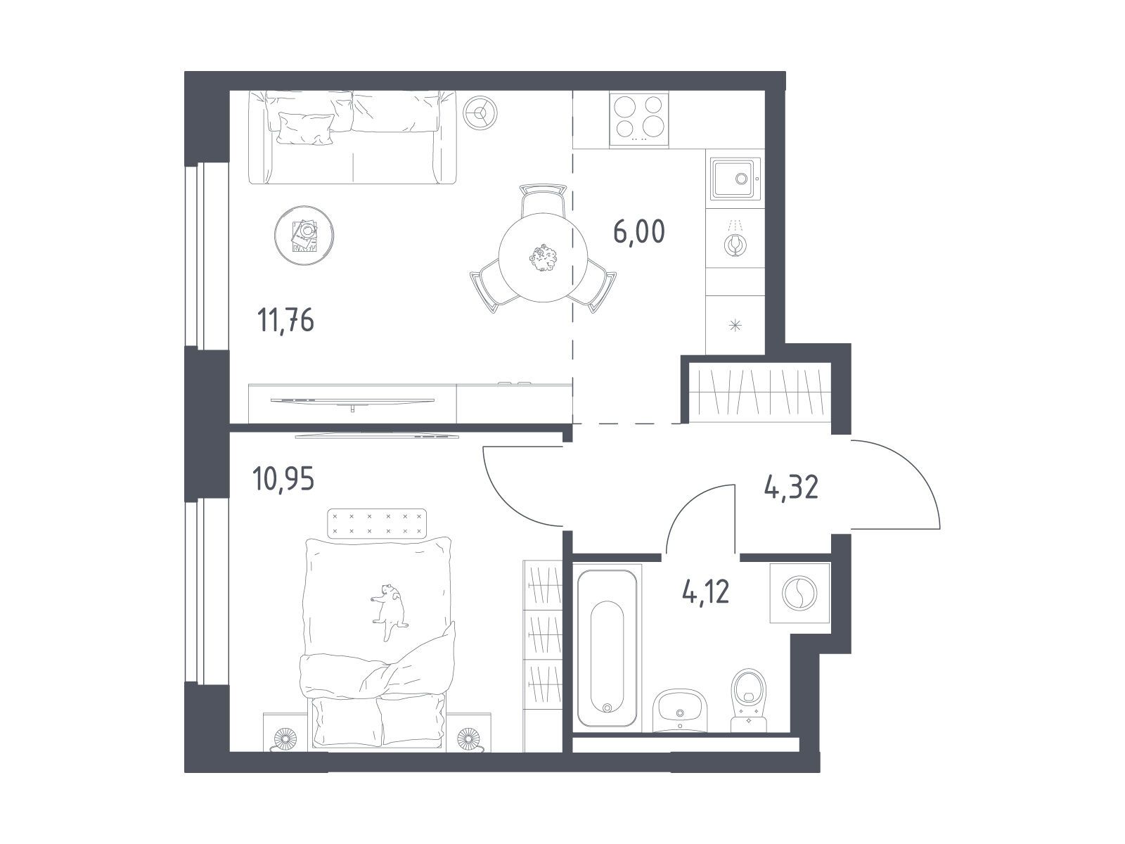 Планировка: 1-комн. квартира 37.15 м² в новостройке Новое Видное