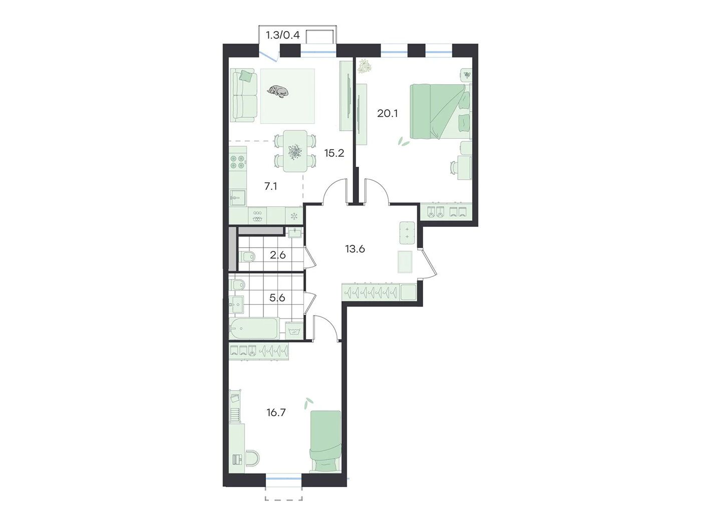 Планировка: 3-комн. квартира 81.30 м² в новостройке Джи Три Театральный