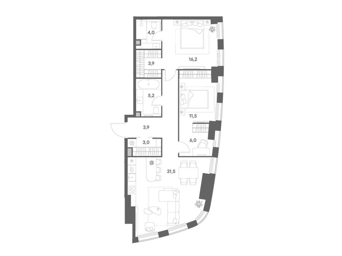 Планировка: 2-комн. квартира 92.90 м² в новостройке Энигмия