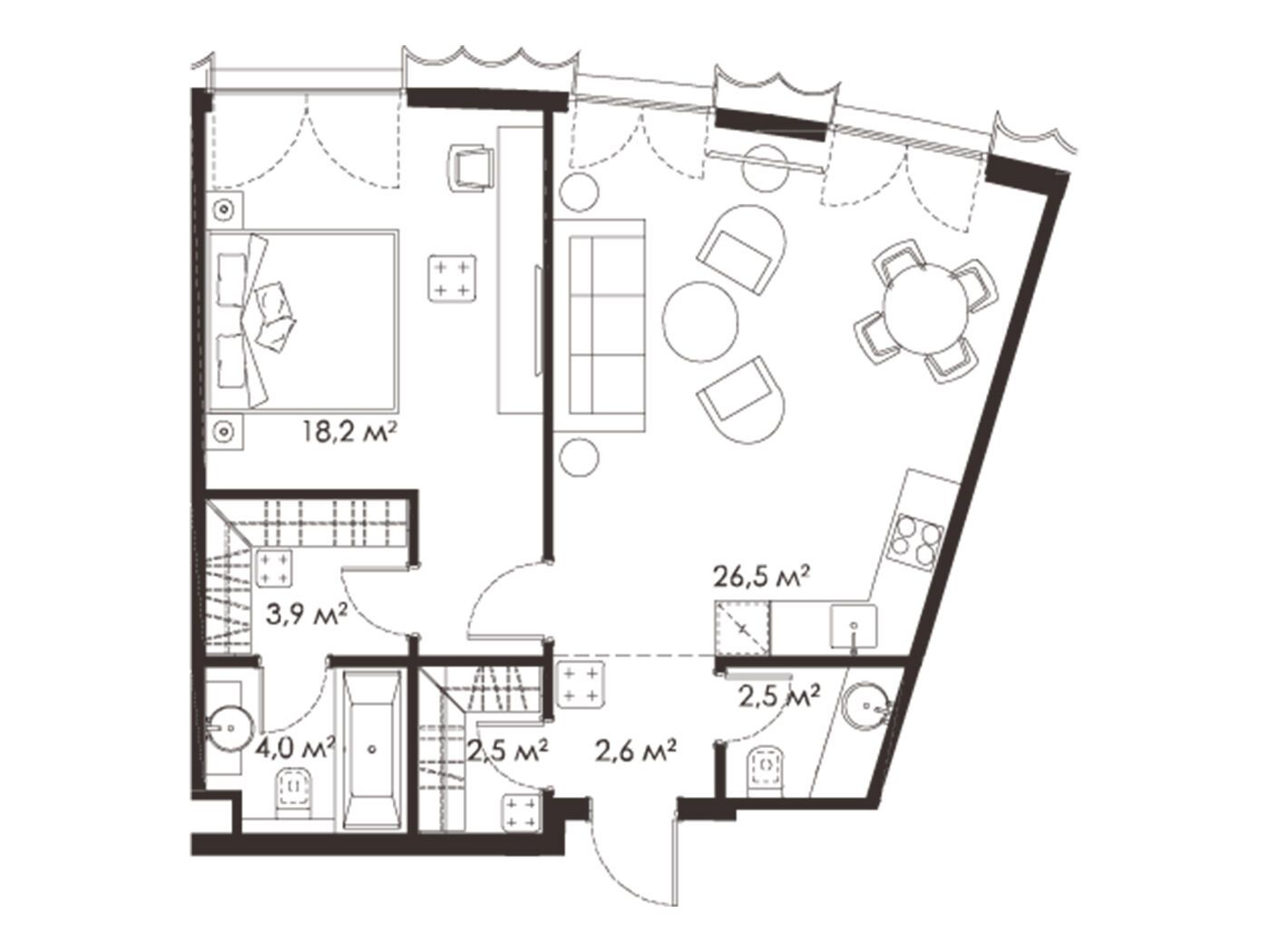 Планировка: 1-комн. квартира 60.80 м² в новостройке Кинг энд Санс