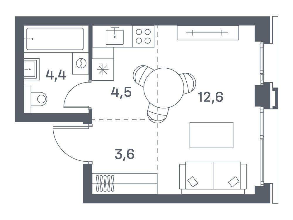 Планировка: Студия 25.10 м² в новостройке Портленд. Дом на берегу