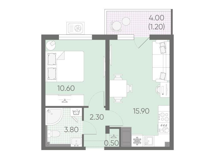Планировка: 1-комн. квартира 34.30 м² в новостройке ЖК Зеркальный ручей