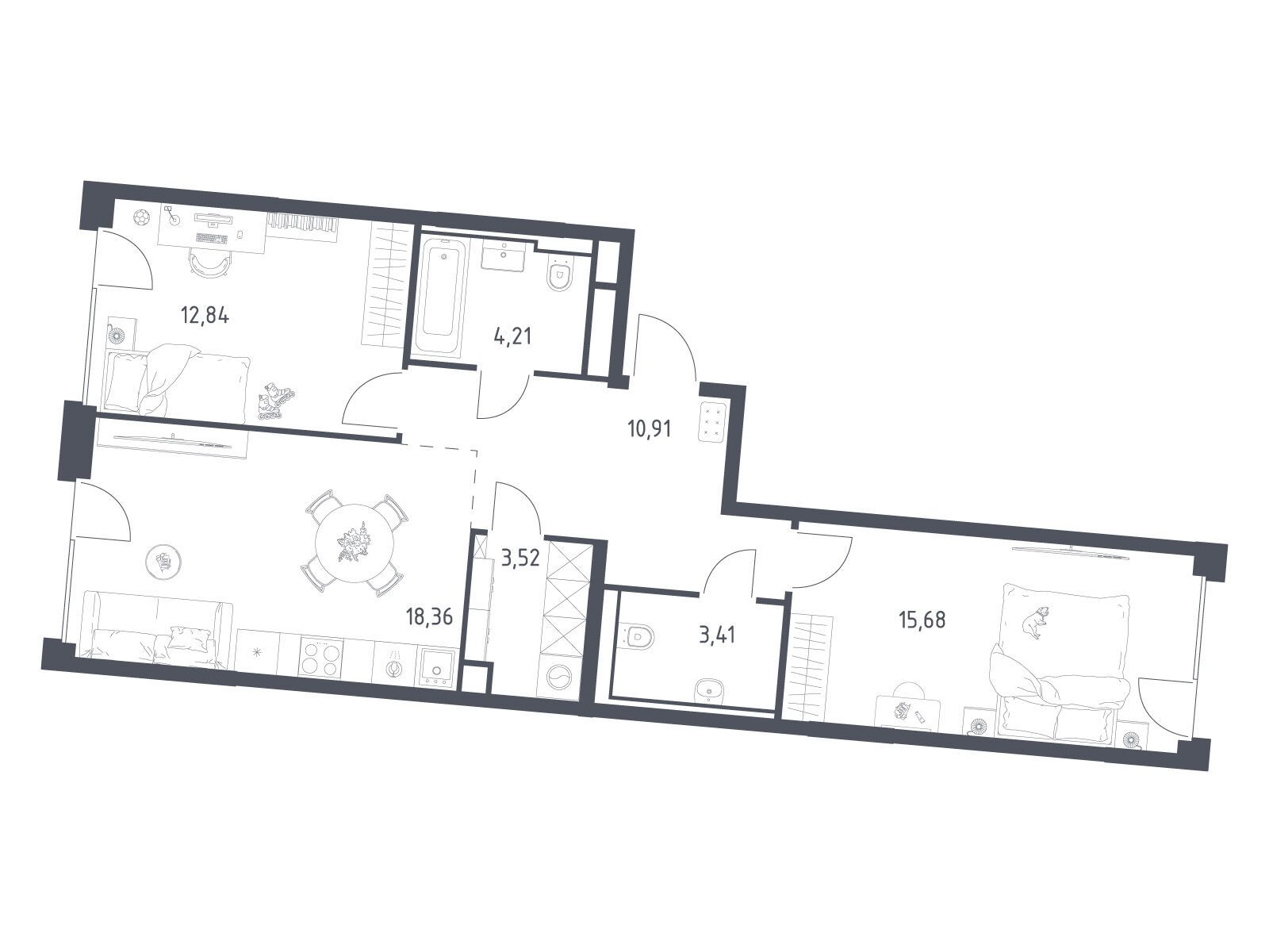 Планировка: 2-комн. квартира 68.93 м² в новостройке Квартал на воде