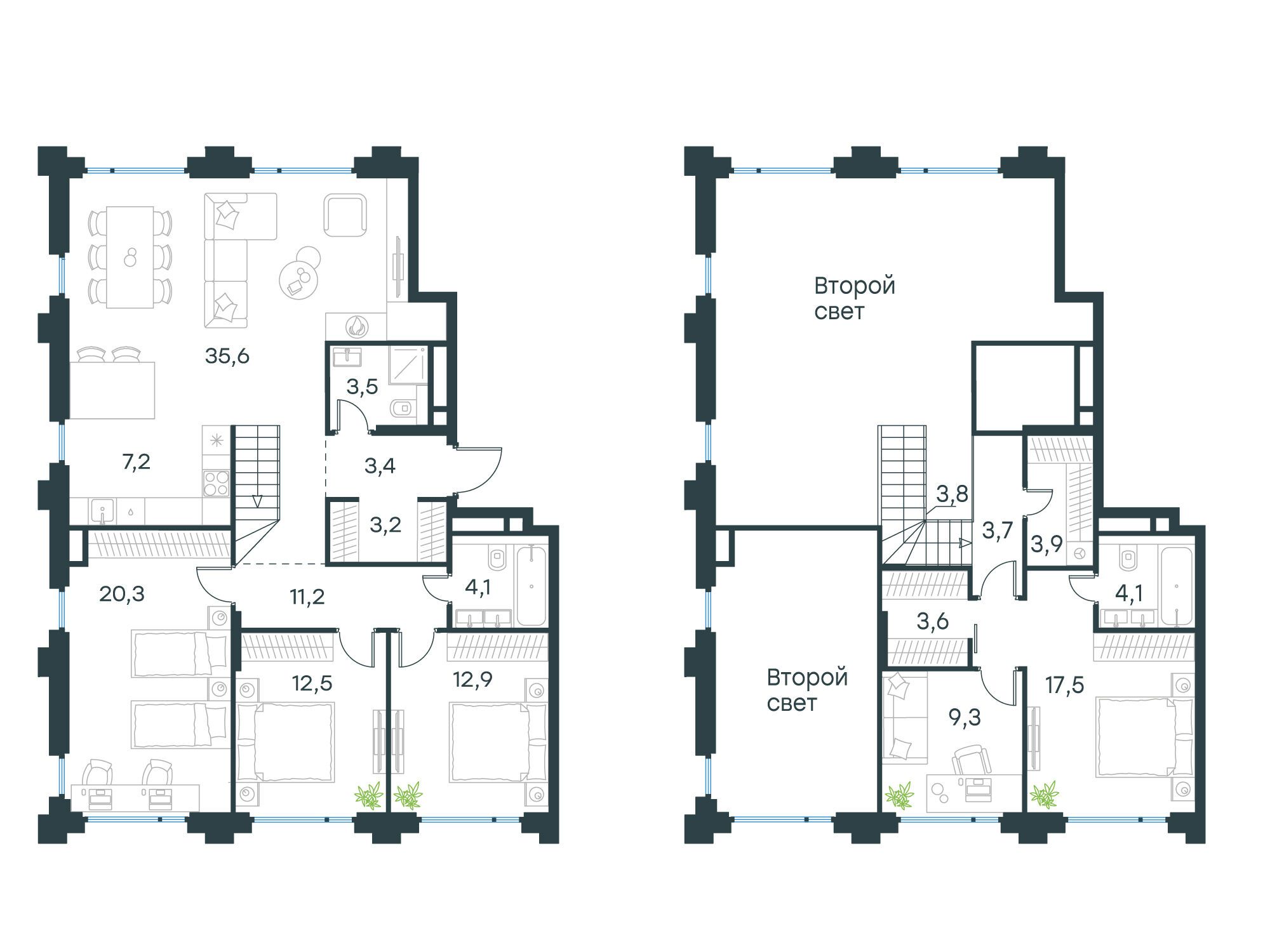 Планировка: 5-комн. квартира 159.80 м² в новостройке Левел Бауманская