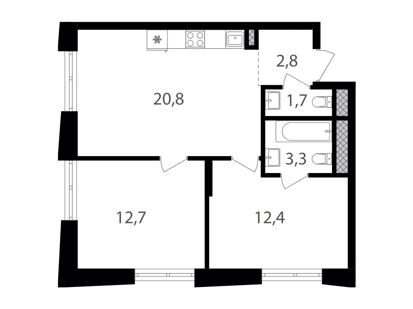 Планировка: 2-комн. квартира 53.70 м² в новостройке ЖК Семеновский парк 2