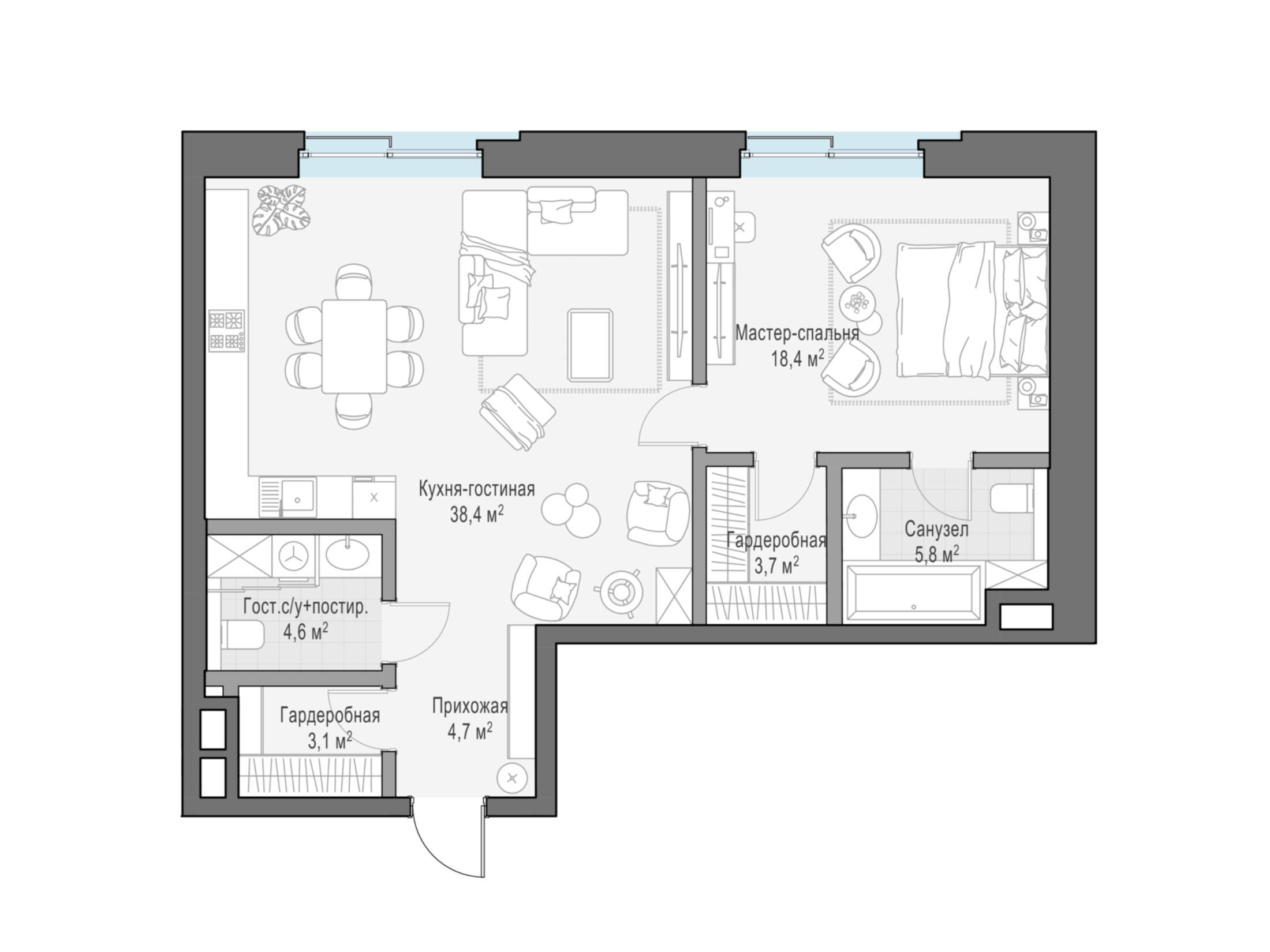 Планировка: 1-комн. квартира 82.70 м² в новостройке Клубные особняки «Ильинка 3/8»