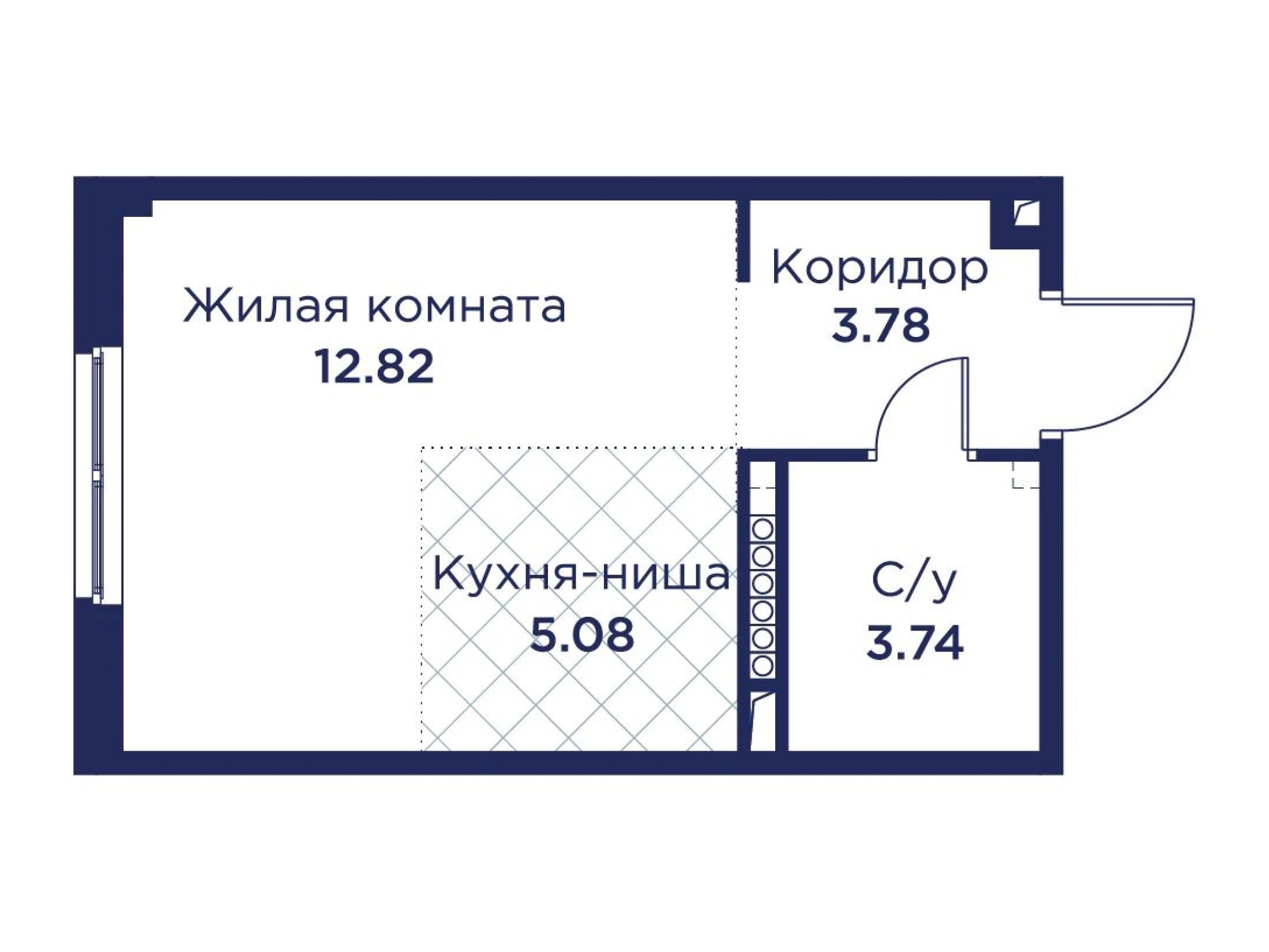 Планировка: Студия 25.42 м² в новостройке Кронфорт. Центральный