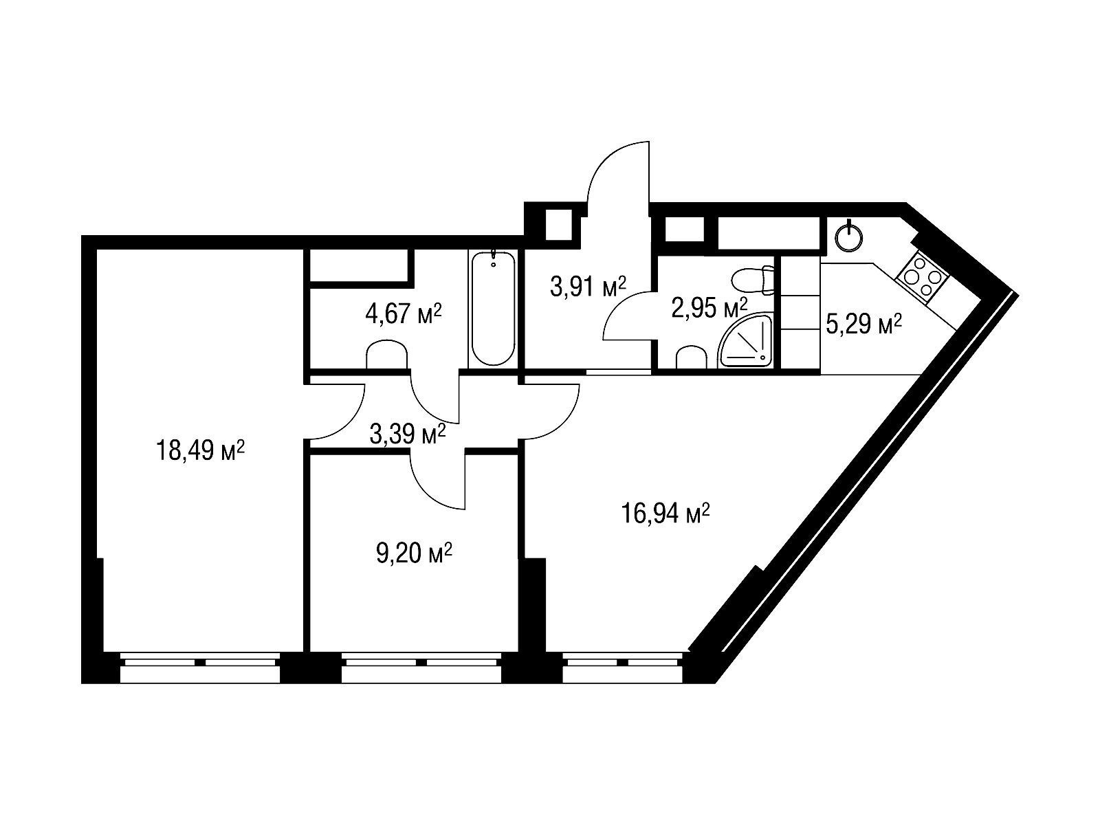 Планировка: 3-комн. квартира 64.84 м² в новостройке айЛав