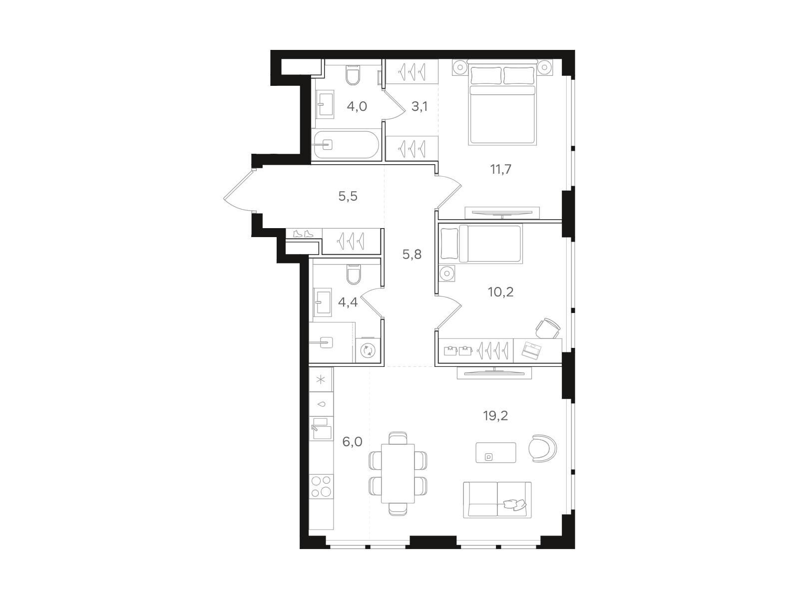 Планировка: 2-комн. квартира 69.90 м² в новостройке НАЗАРÉ