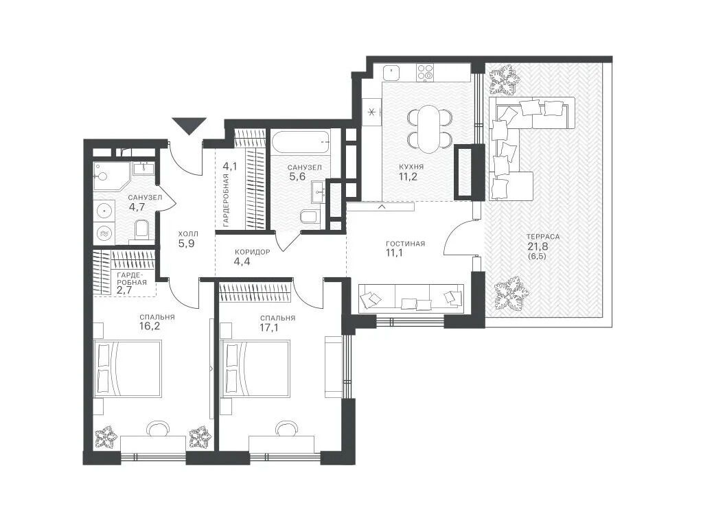 Планировка: 3-комн. квартира 74.24 м² в новостройке Крылатская 33