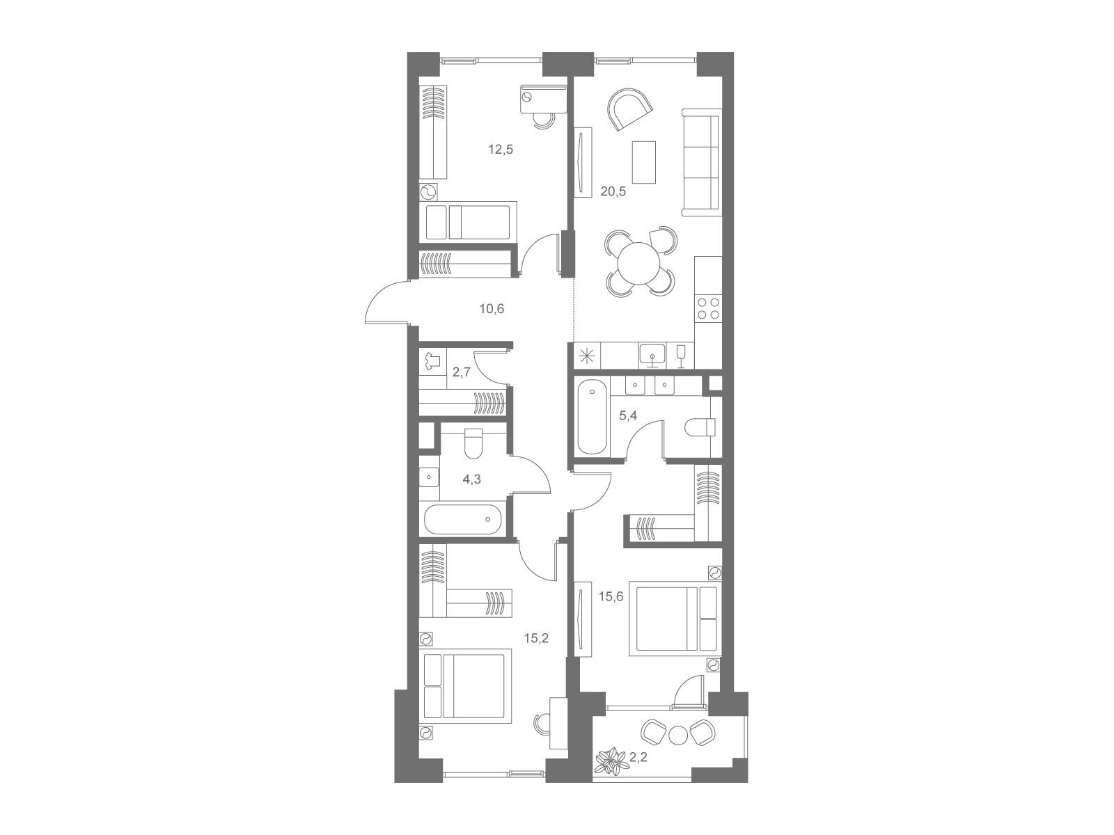 Планировка: 3-комн. квартира 93.30 м² в новостройке ЖК Соул