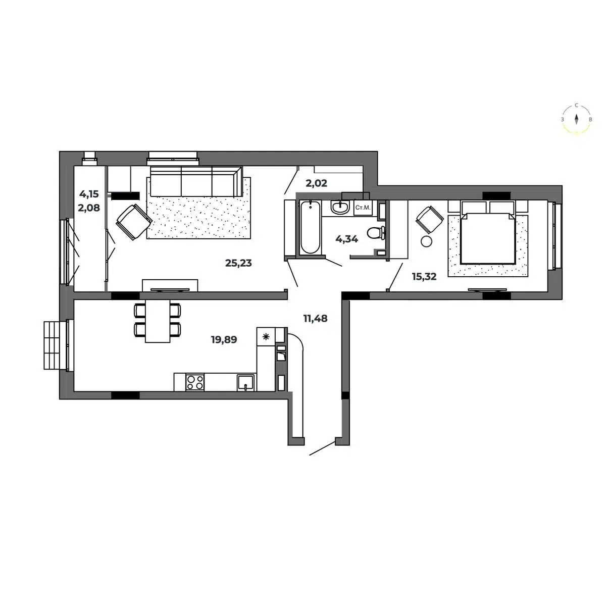 Планировка: 2-комн. квартира 80.37 м² в новостройке Красный Пахарь