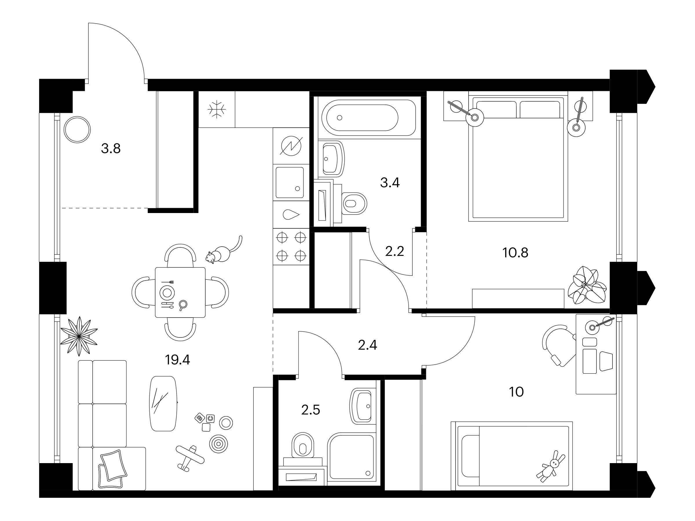 Планировка: 2-комн. квартира 54.50 м² в новостройке Бусиновский парк