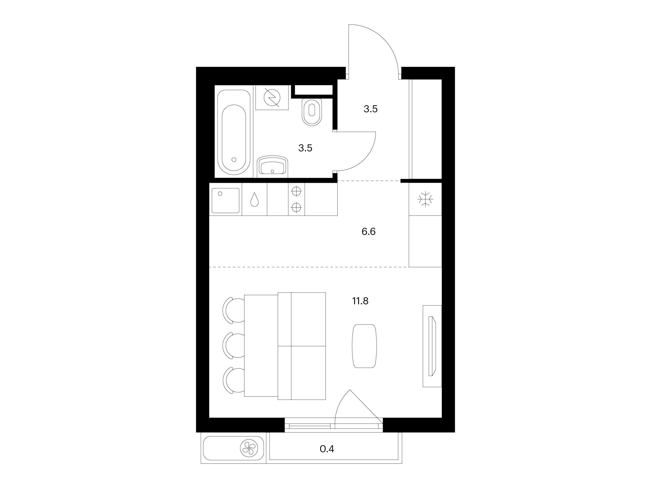 Планировка: Студия 25.80 м² в новостройке ЖК Восточное Бутово
