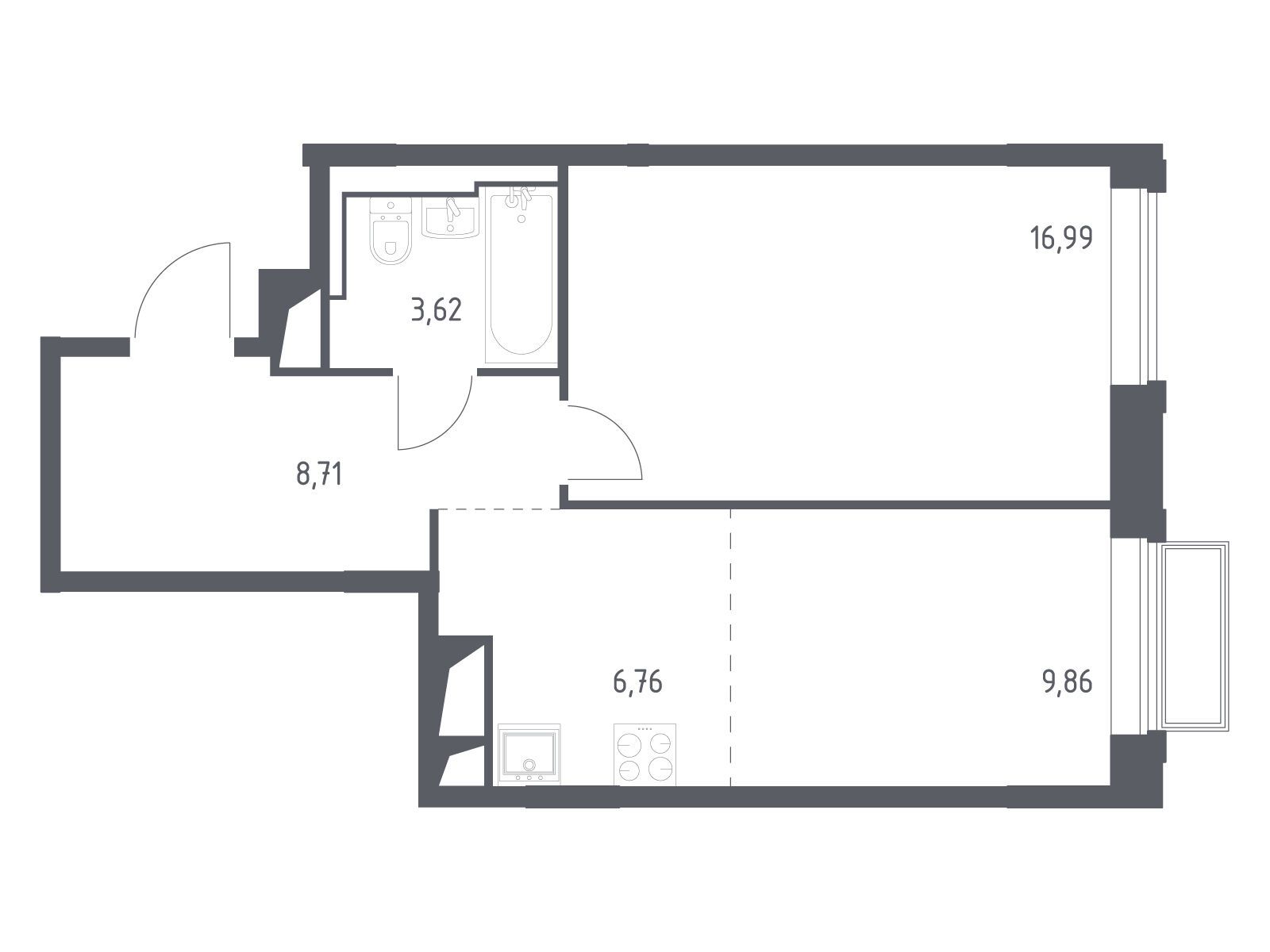 Планировка: 1-комн. квартира 45.90 м² в новостройке Долина Яузы