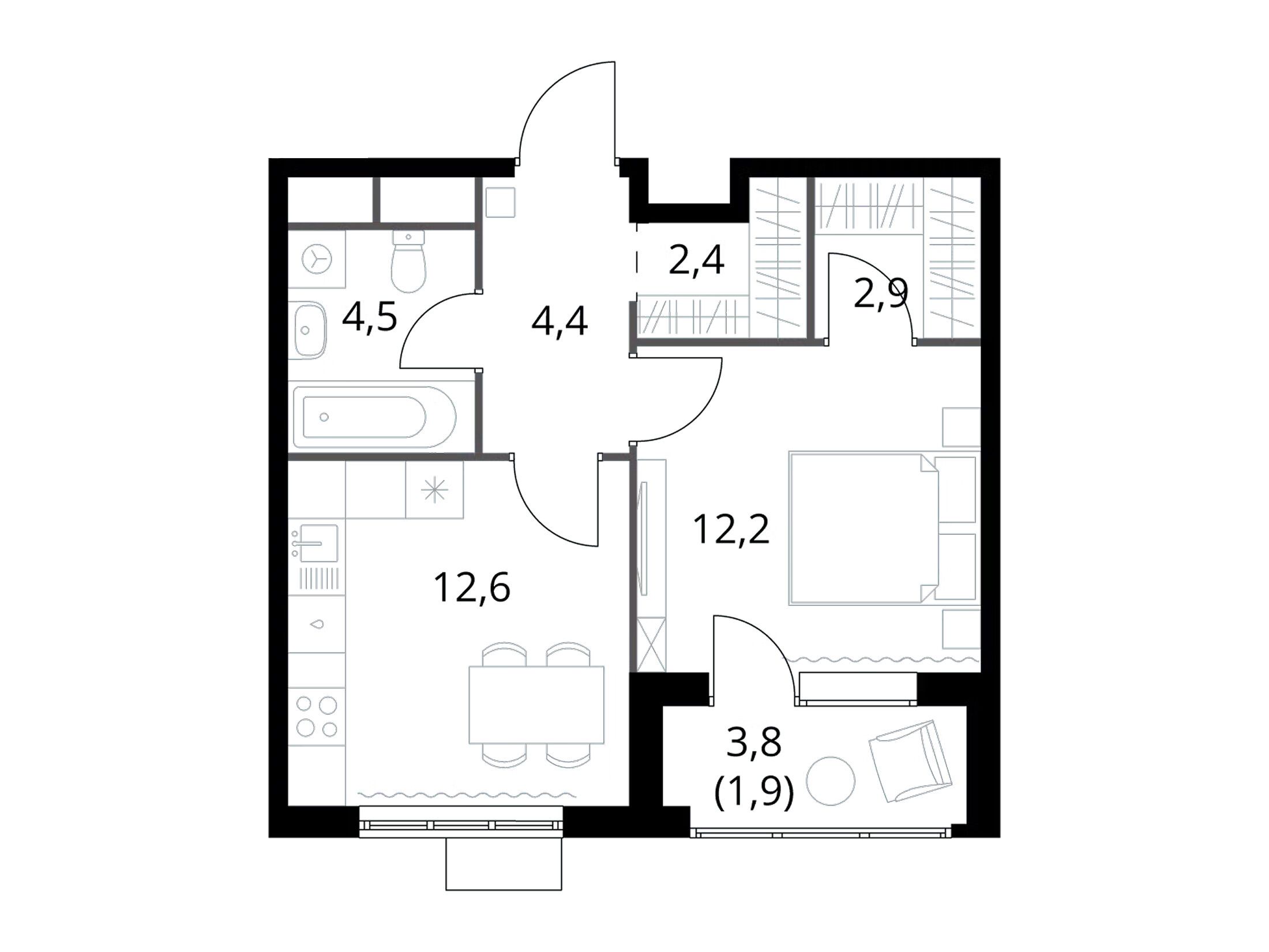 Планировка: 1-комн. квартира 40.90 м² в новостройке 1-й Химкинский