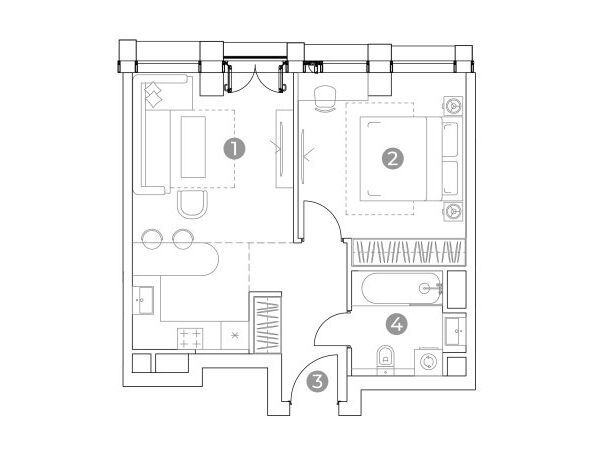 Планировка: 2-комн. квартира 43.80 м² в новостройке Эмоушн