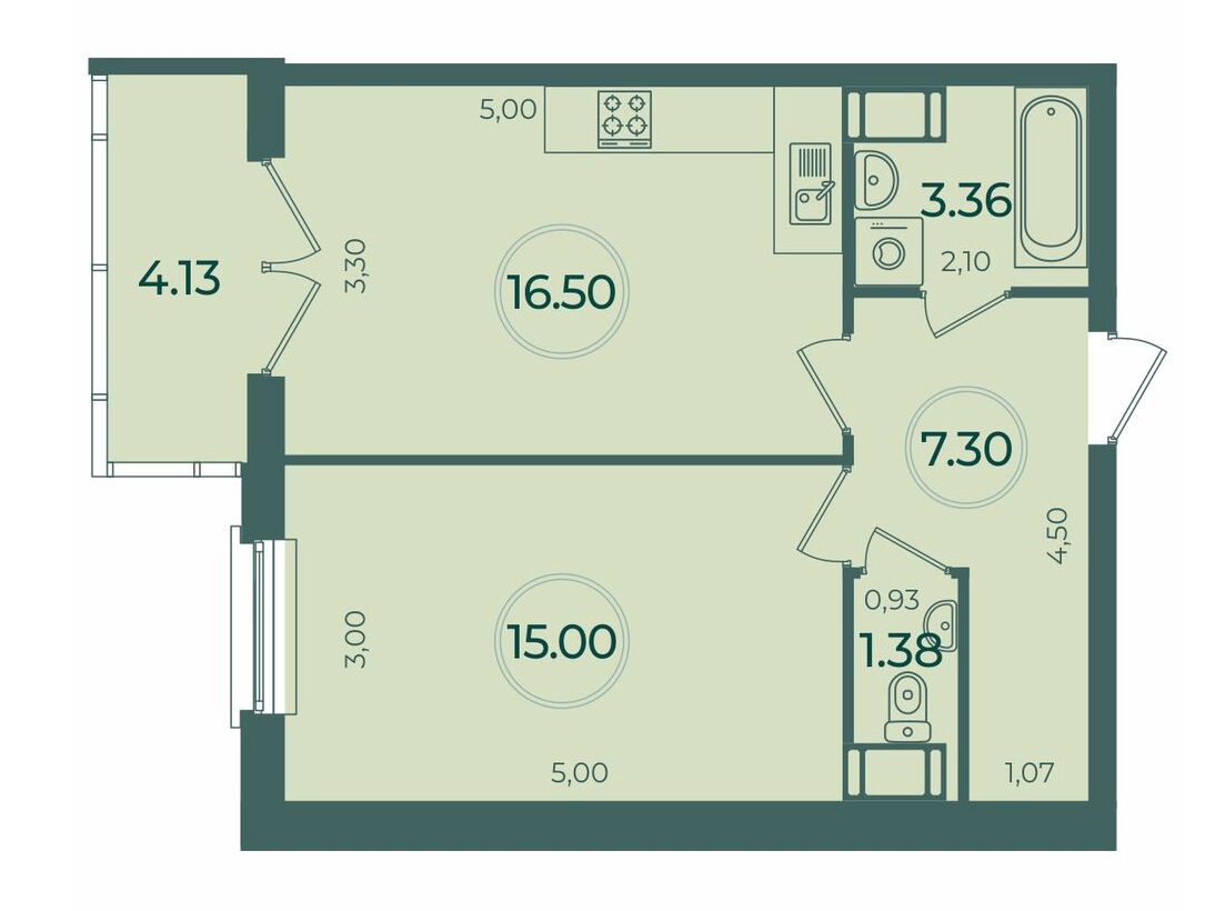 Планировка: 1-комн. квартира 44.78 м² в новостройке Дуалист