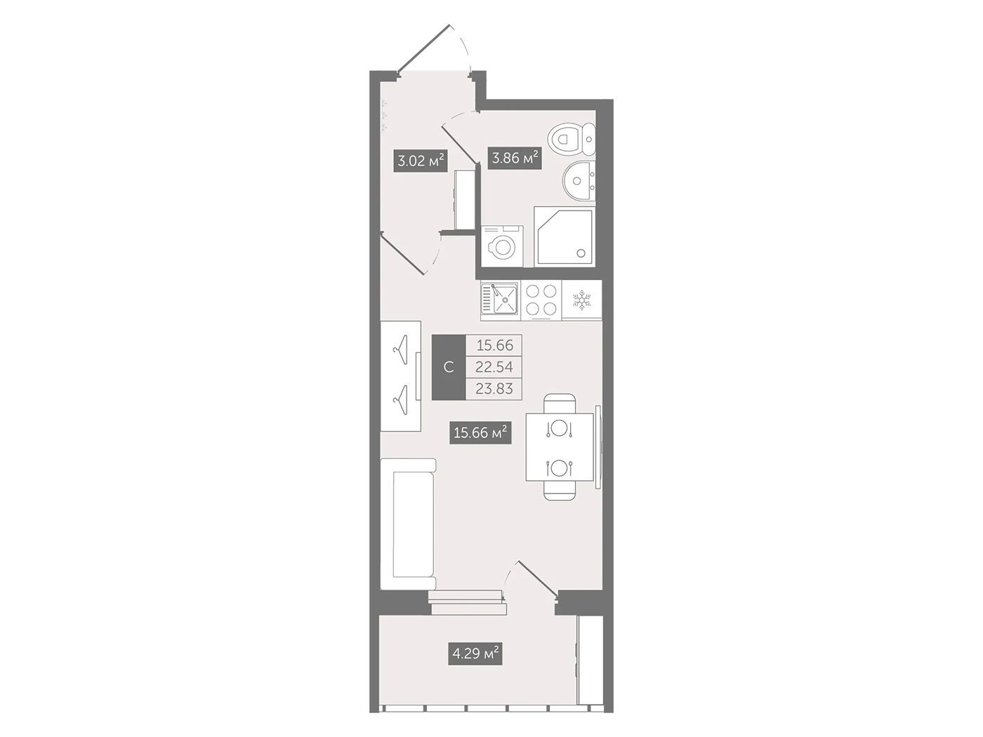 Планировка: Студия 23.83 м² в новостройке Квартал Воронцовский