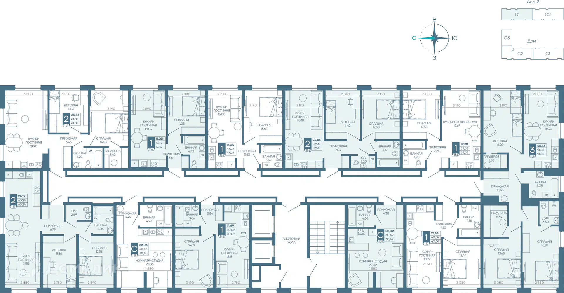 Планировка: 1-комн. квартира 38.01 м² в новостройке Иначе в Молодежном