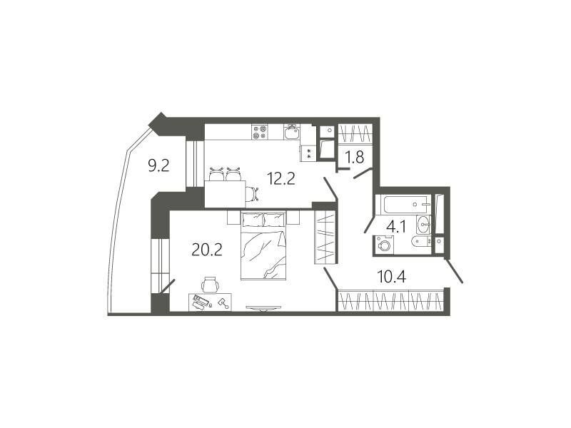 Планировка: 1-комн. квартира 51.50 м² в новостройке ЖК Мессиер 18