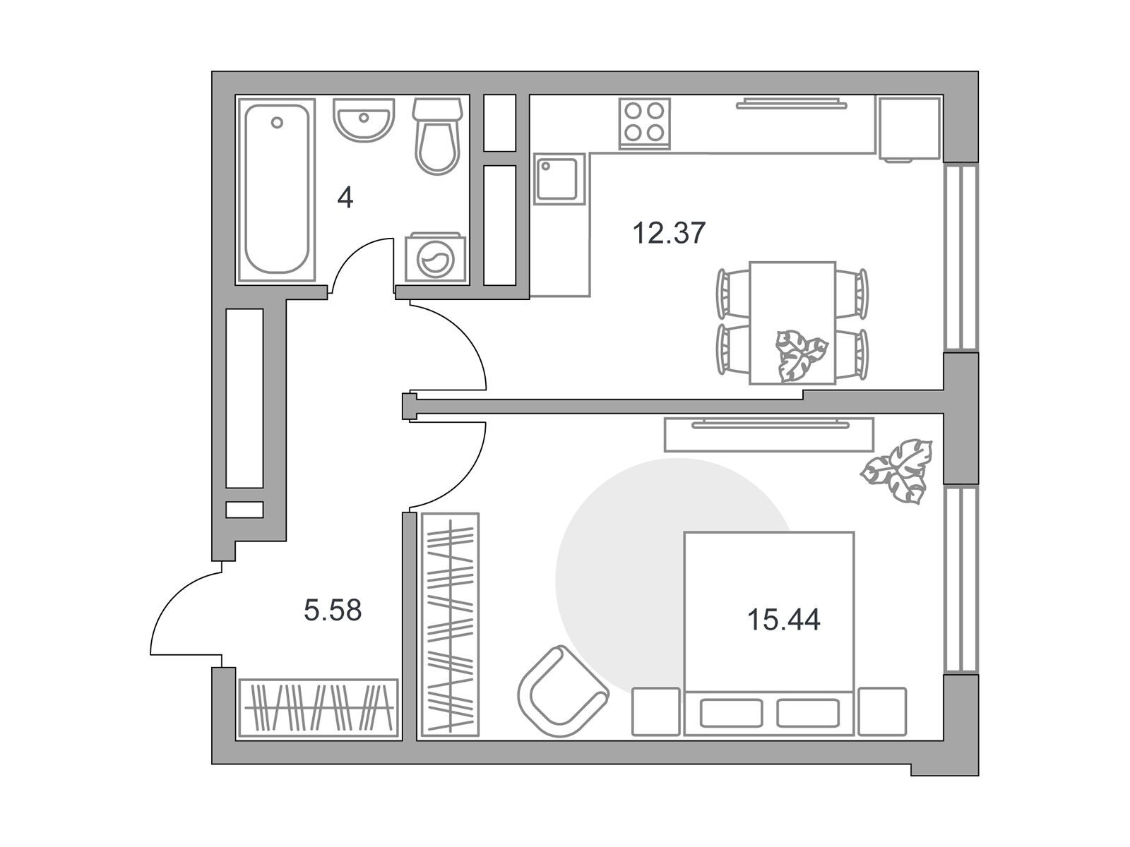 Планировка: 1-комн. квартира 37.39 м² в новостройке Новая Алексеевская роща