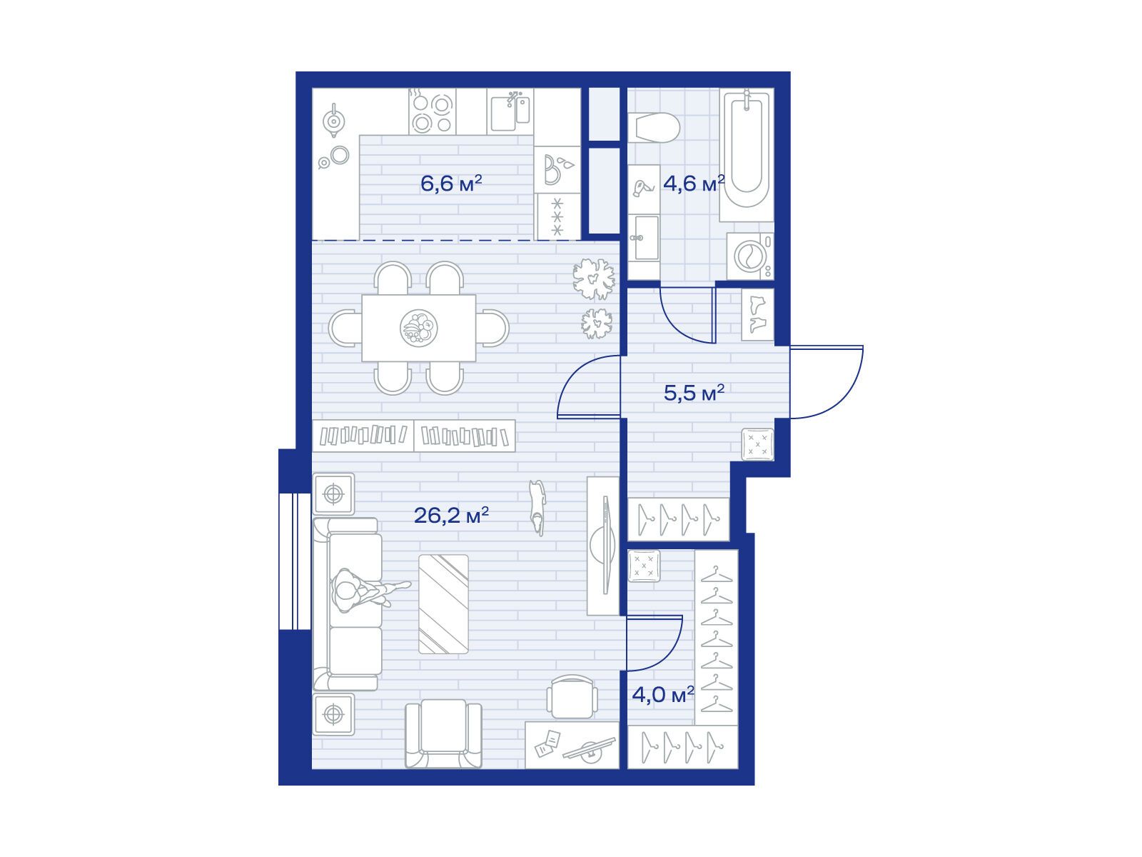 Планировка: Студия 46.90 м² в новостройке Аристов Берег